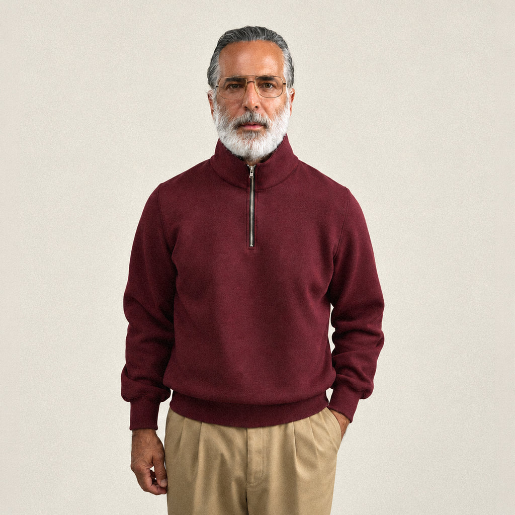 Evening Quarter-Zip model Guillermo in Burgundy