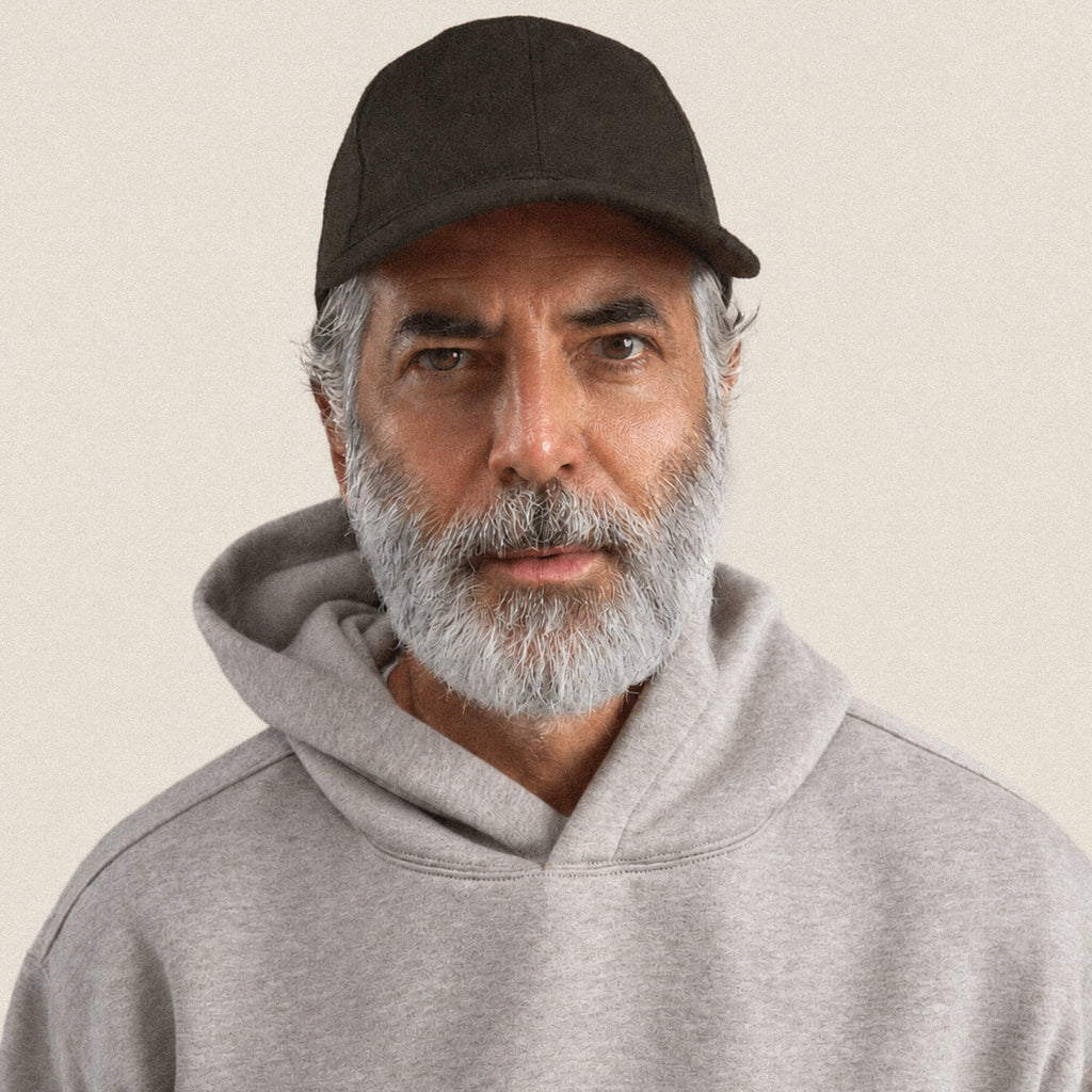 Heavyweight Terry Standard Hoodie model Guillermo in Heather Stone