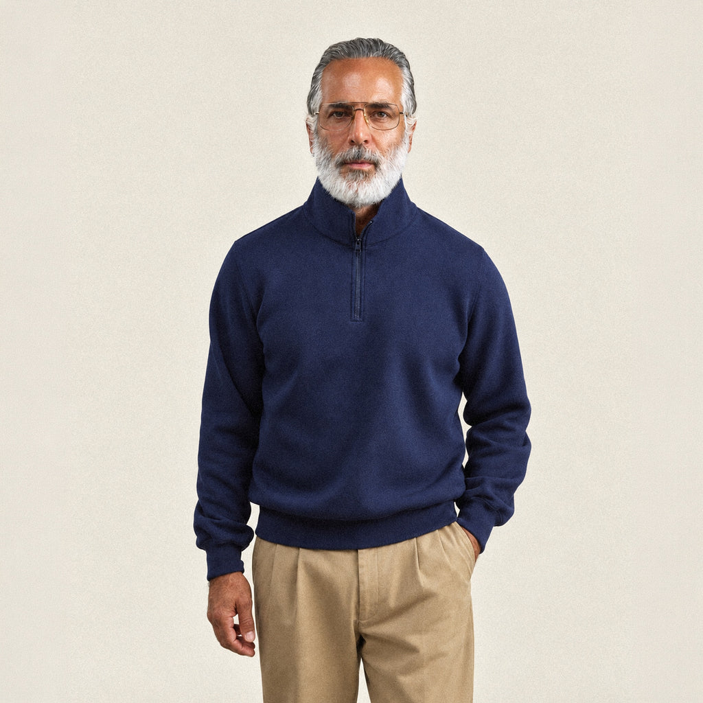 Evening Quarter-Zip model Guillermo in Navy