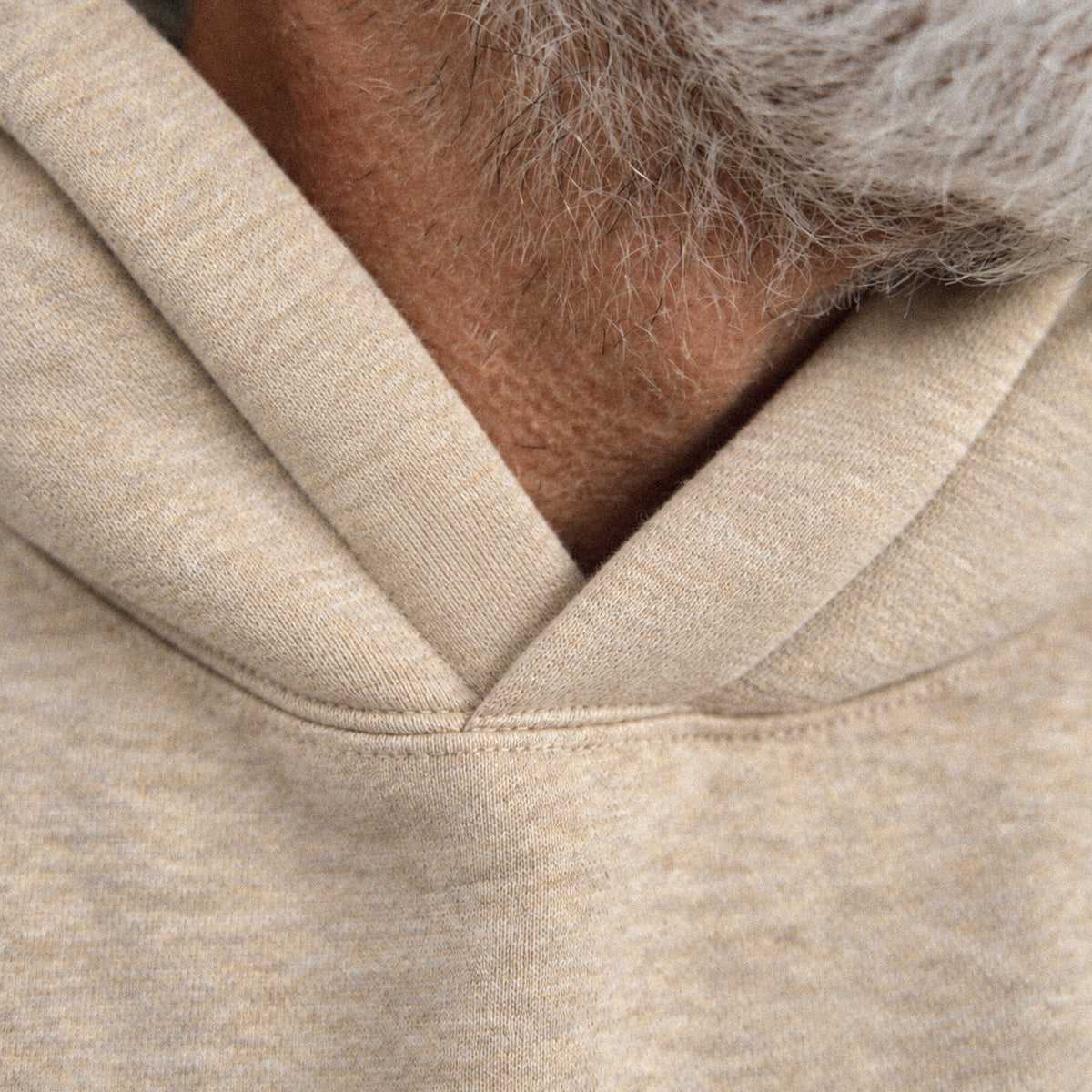 Heavyweight Terry Standard Hoodie model Guillermo in Heather Sand