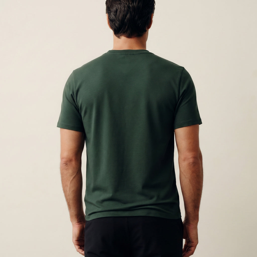green v-neck T-shirt model Matteo in Pine Grove