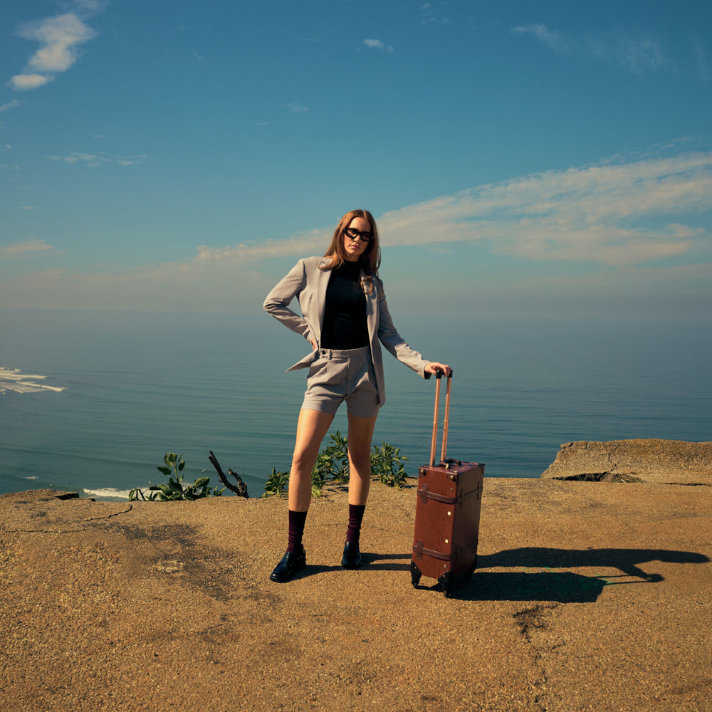 bespoke custom women's blazer pantsuit model Kelsey in Haze