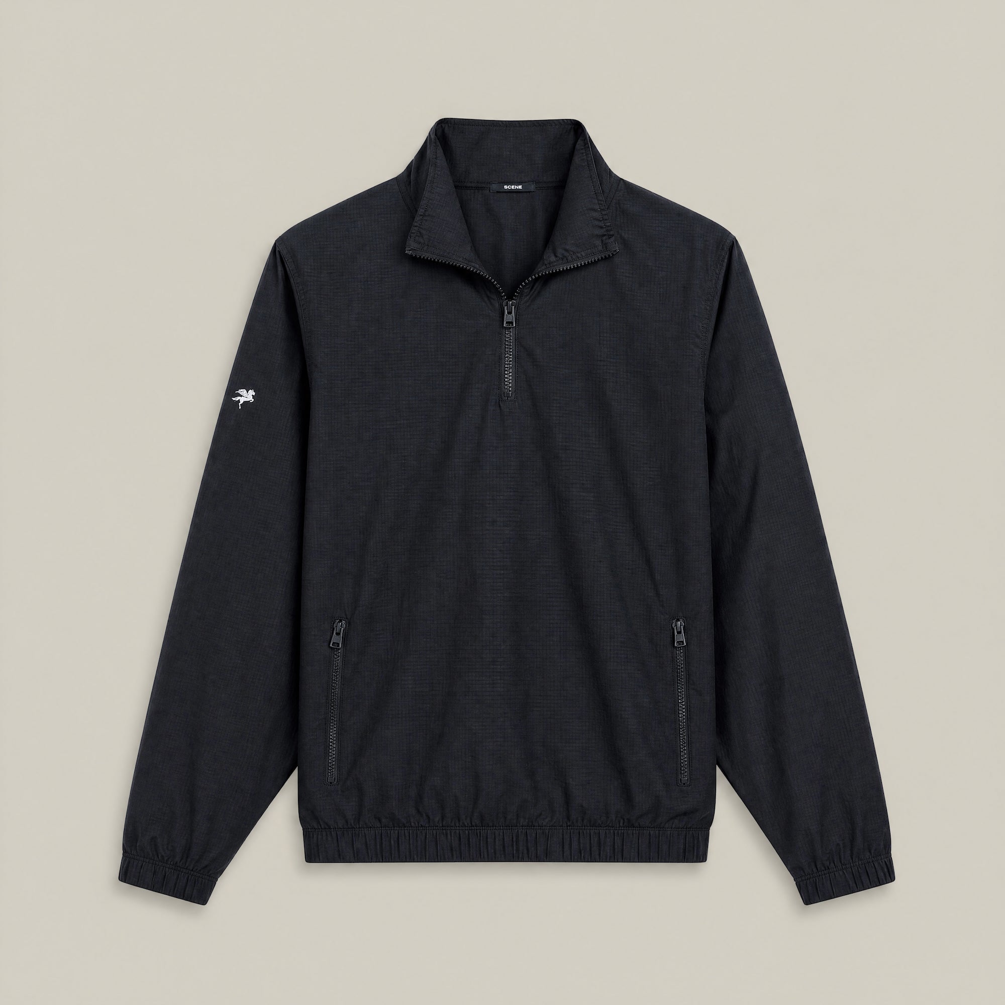 Black pullover with a small logo on a beige background model Matteo in Black