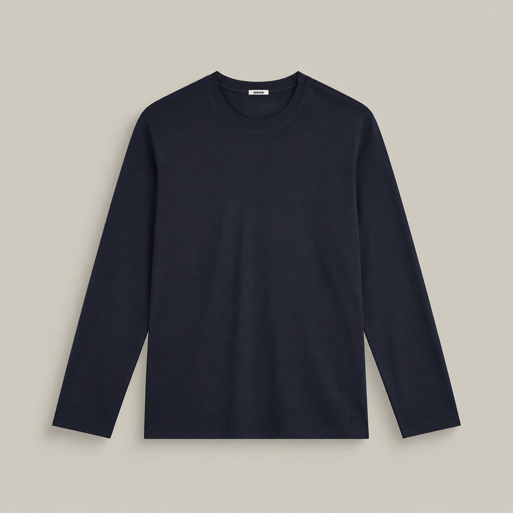 Pima Reserve Long Sleeve T-Shirt model Matteo in Navy