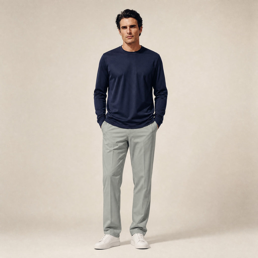 Pima Reserve Long Sleeve T-Shirt model Matteo in Navy