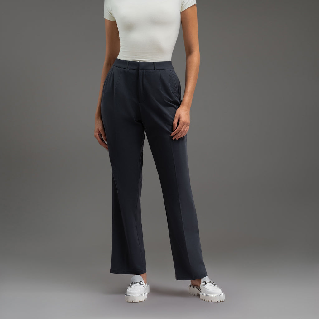bespoke athletic women's dress pants athleisure model Moe in Charcoal