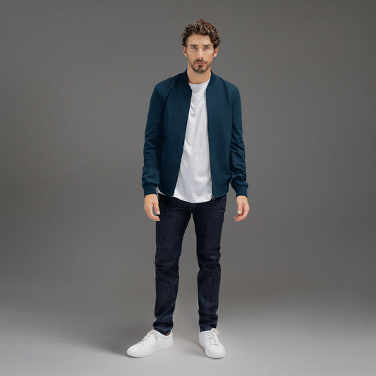 men's custom bomber jacket model John in Nautical Blue