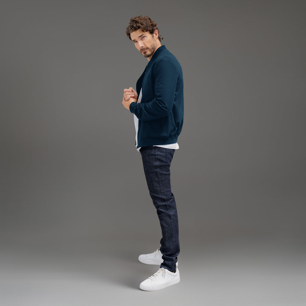 men's custom bomber jacket model John in Nautical Blue