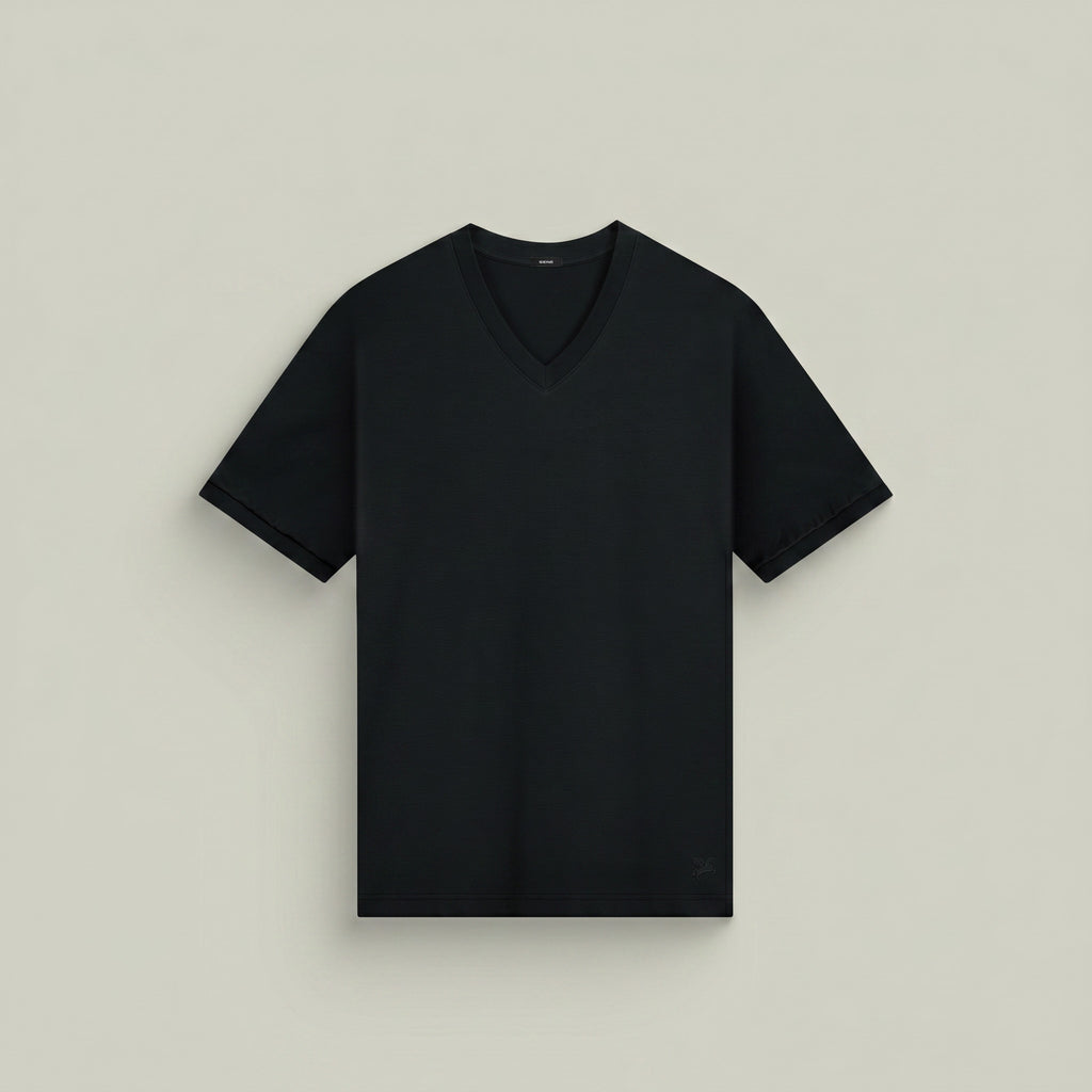 Pima Reserve V-Neck T-Shirt model Matteo in Black