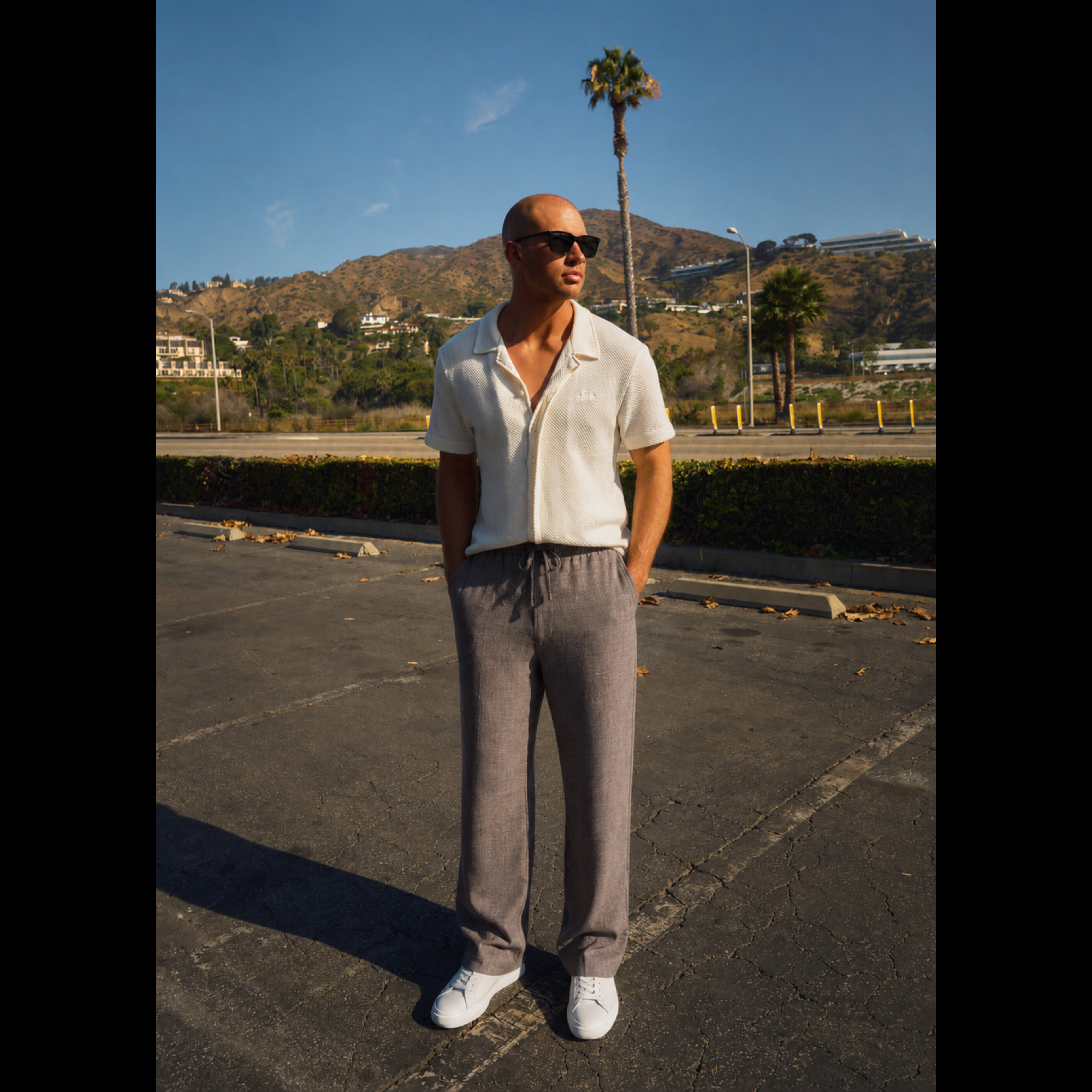 drawstring wool line silk trousers model Matteo in Sage Brush