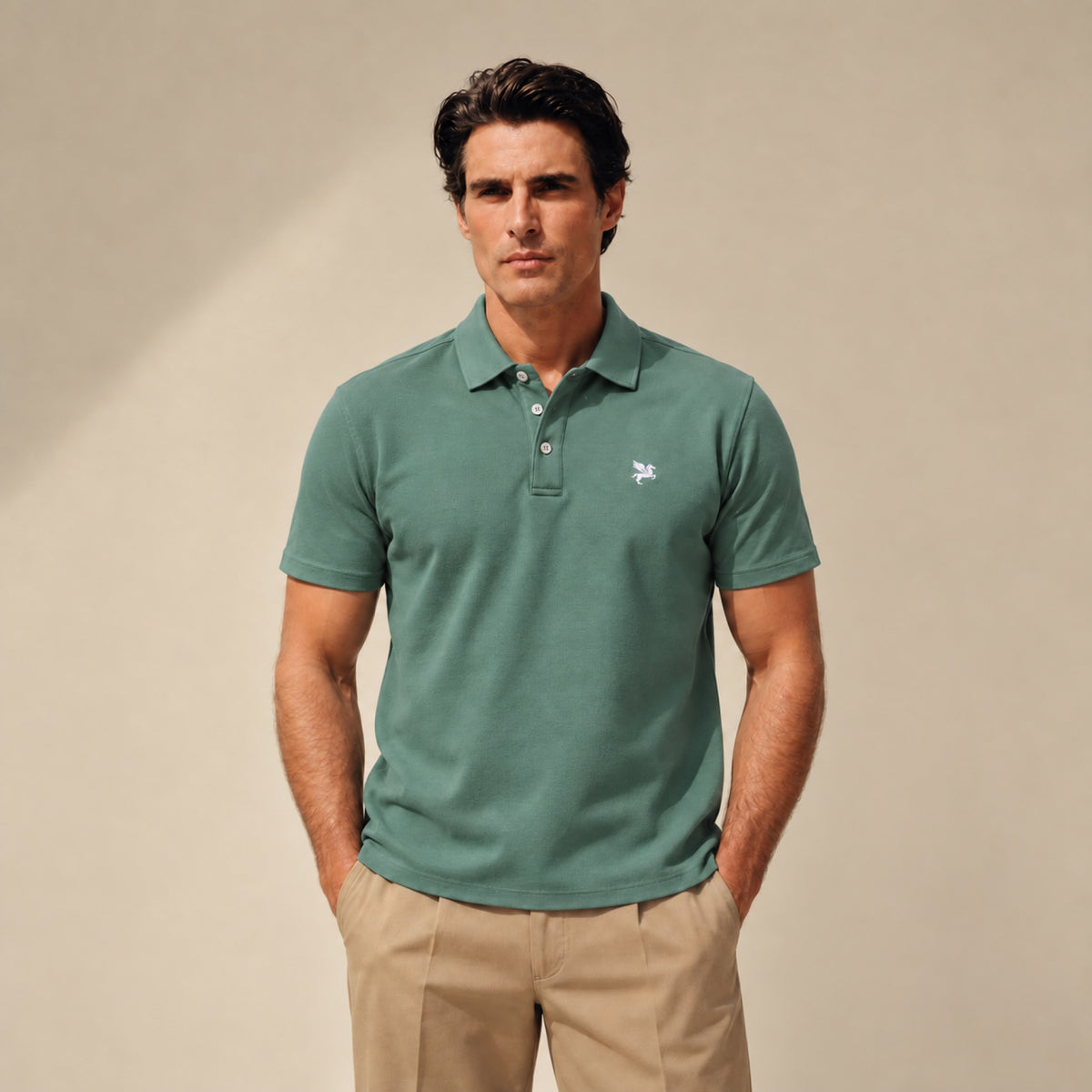 Stretch Pique Polo model Matteo in Sea Glass