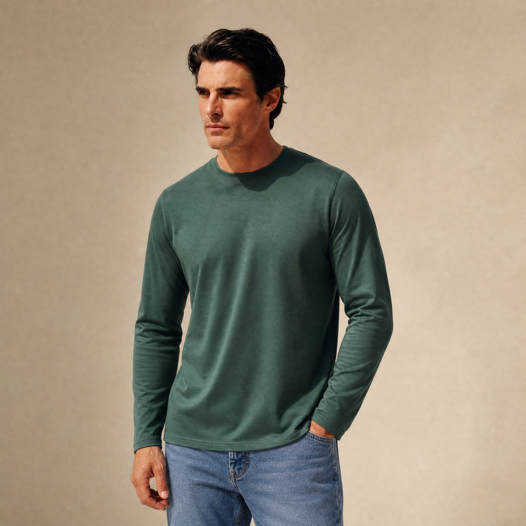 Pima Reserve Long Sleeve T-Shirt model Matteo in Sea Moss