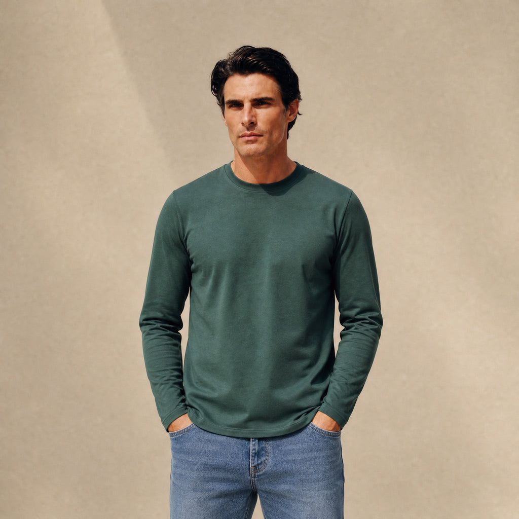 Pima Reserve Long Sleeve T-Shirt model Matteo in Sea Moss