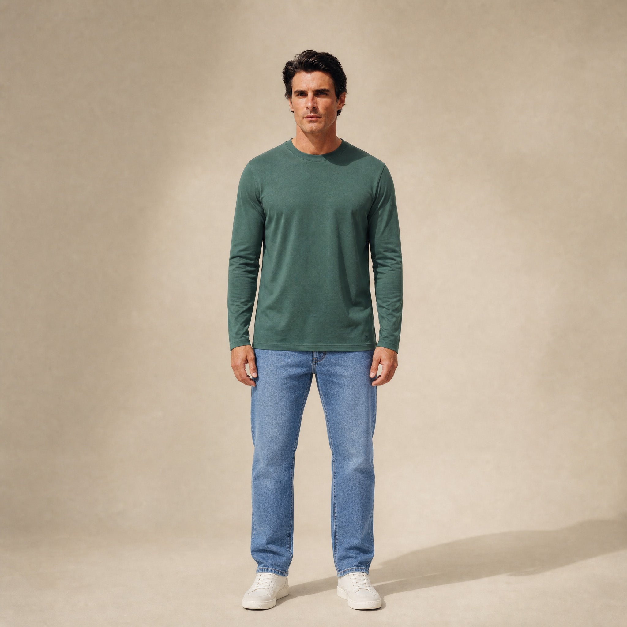 Pima Reserve Long Sleeve T-Shirt model Matteo in Sea Moss