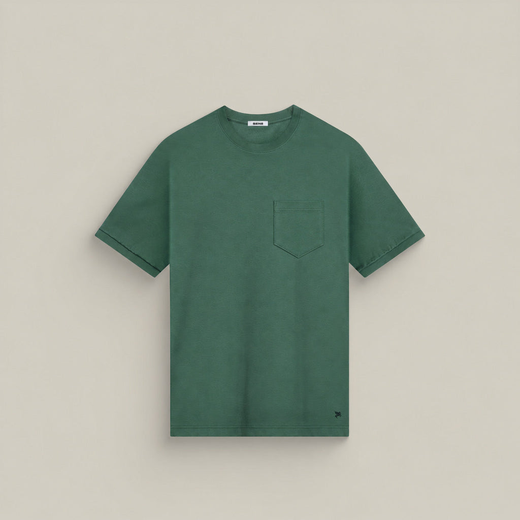Pima Reserve Crew Pocket T-Shirt model Matteo in Seamoss
