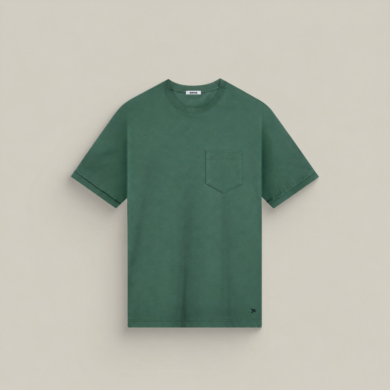 Pima Reserve Crew Pocket T-Shirt model Matteo in Seamoss