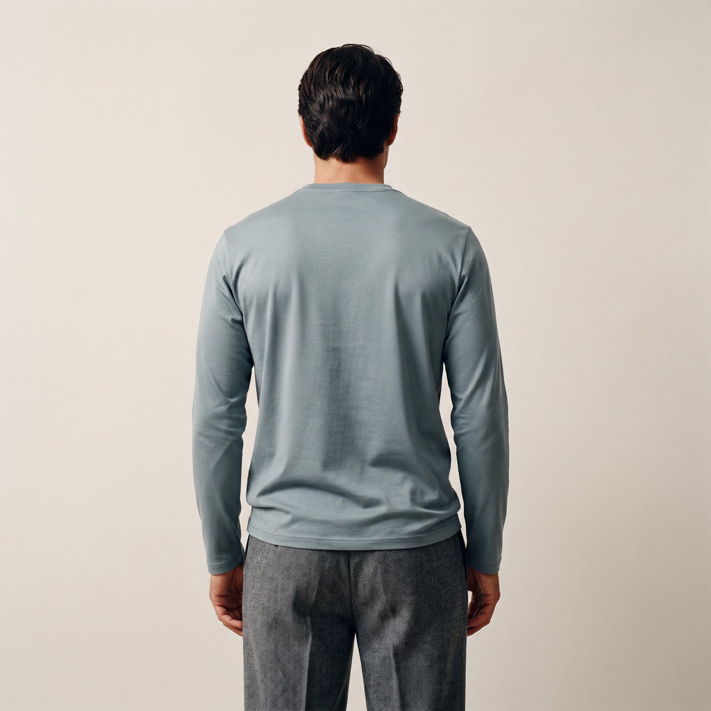 Pima Reserve Long Sleeve T-Shirt model Matteo in Steel