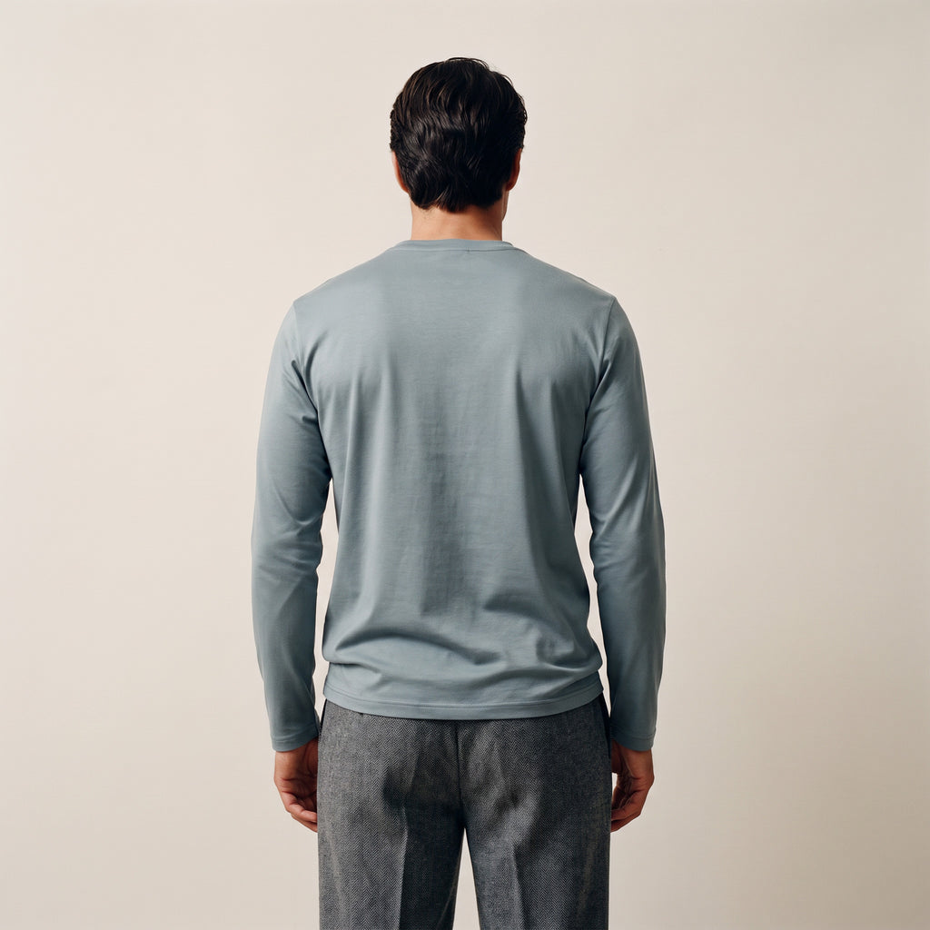 Pima Reserve Long Sleeve T-Shirt model Matteo in Steel