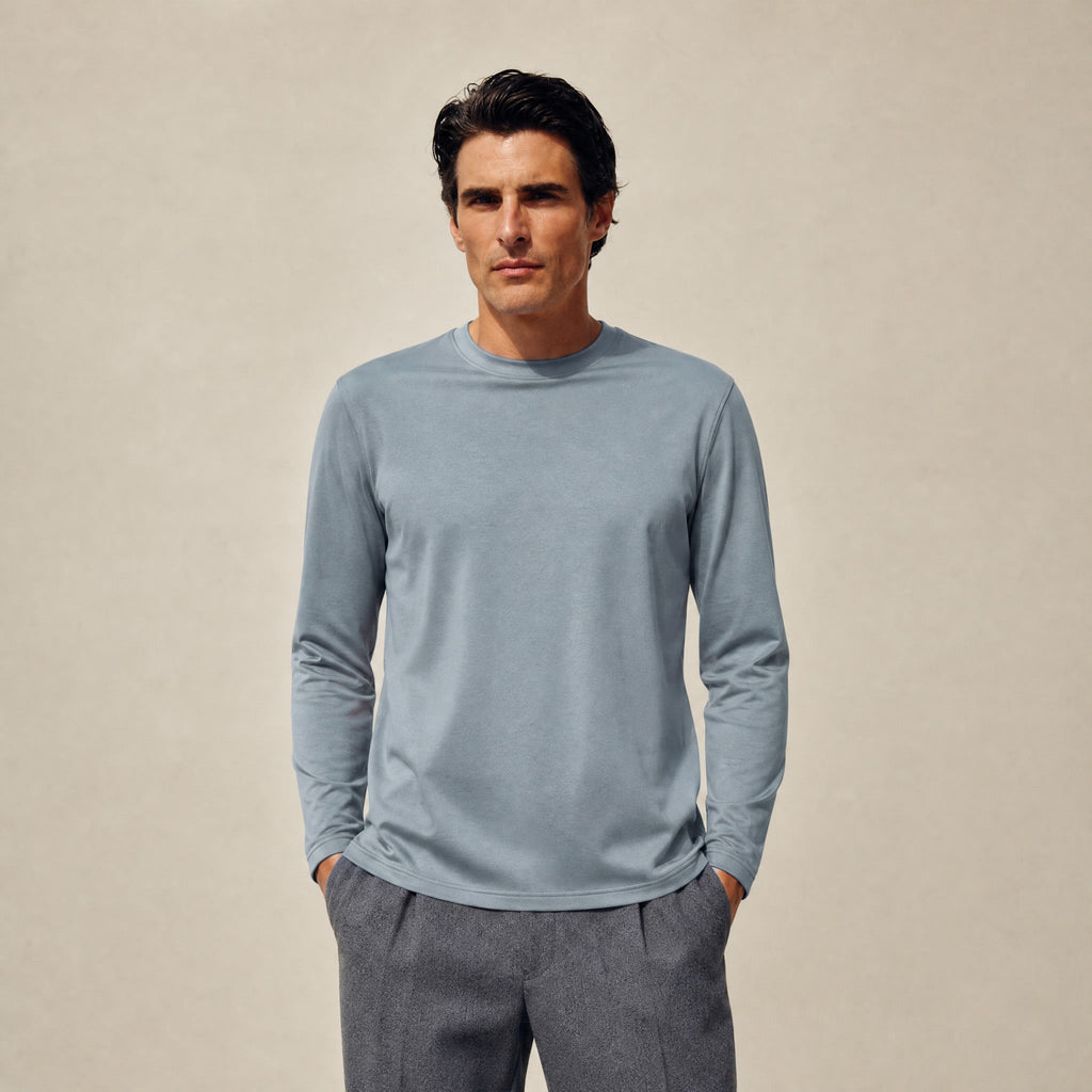 Pima Reserve Long Sleeve T-Shirt model Matteo in Steel
