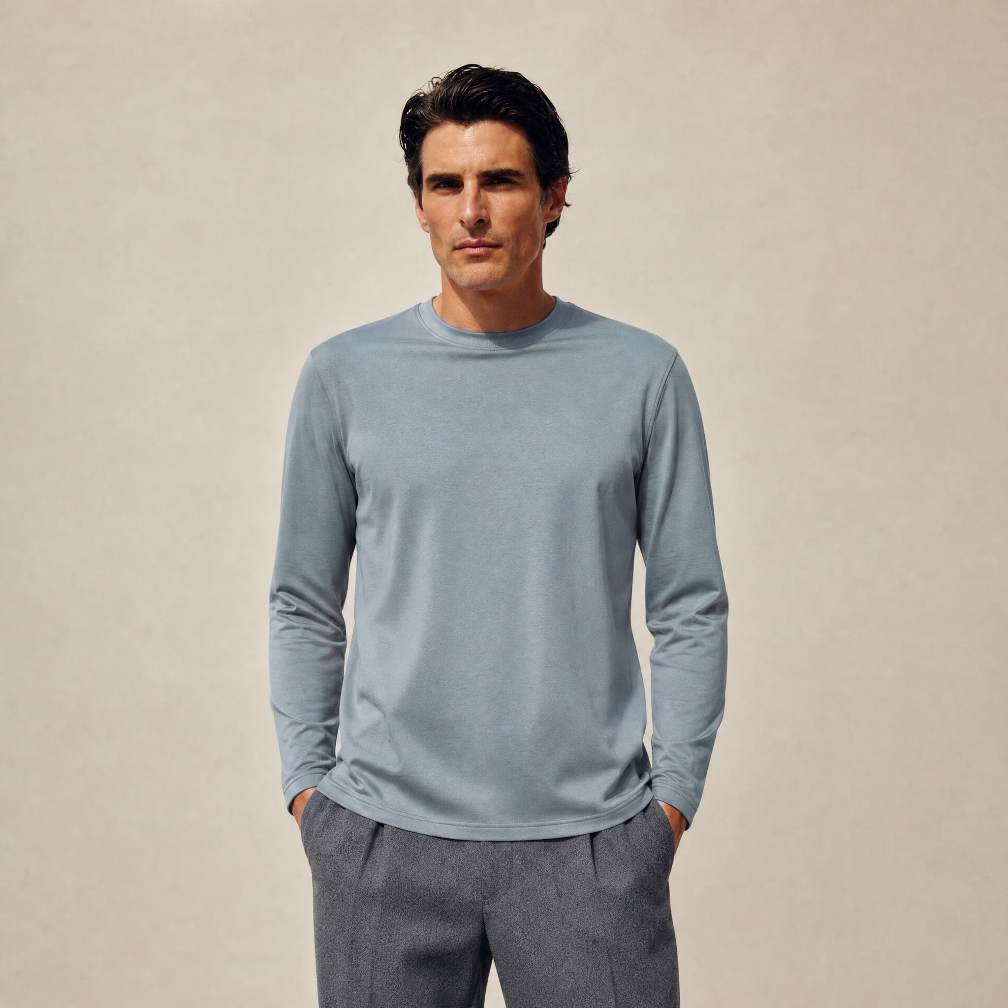Pima Reserve Long Sleeve T-Shirt model Matteo in Steel