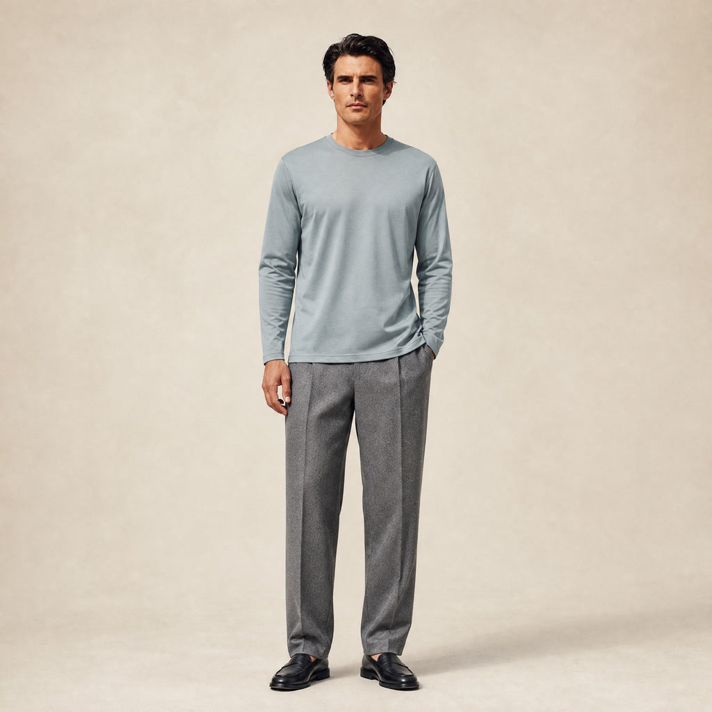 Pima Reserve Long Sleeve T-Shirt model Matteo in Steel
