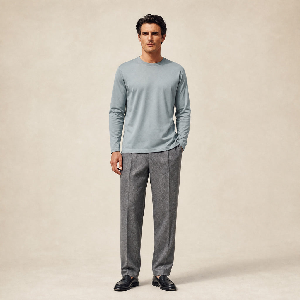 Pima Reserve Long Sleeve T-Shirt model Matteo in Steel