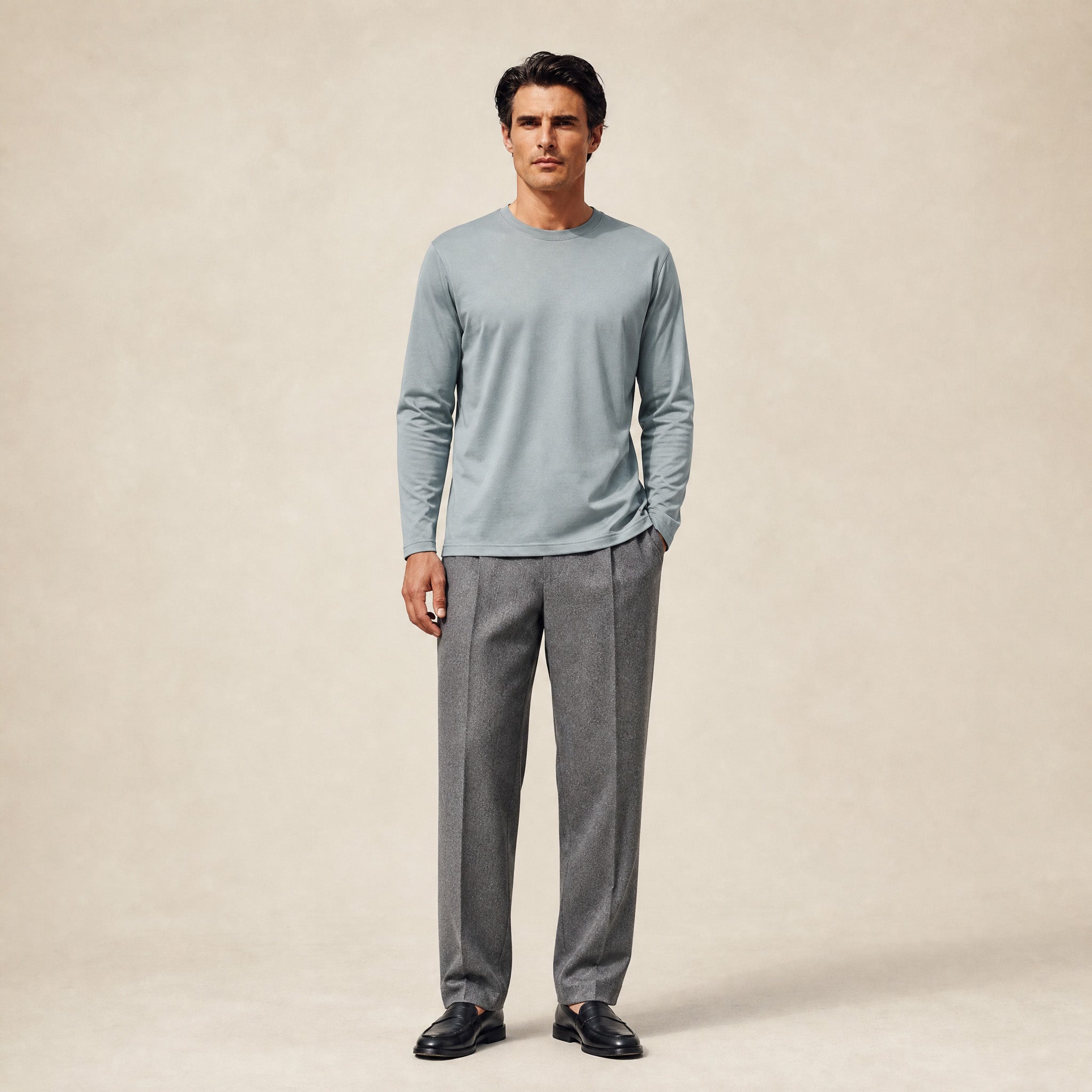 Pima Reserve Long Sleeve T-Shirt model Matteo in Steel