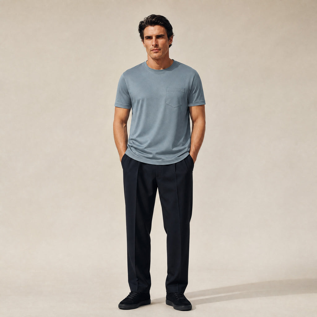 Pima Reserve Crew Pocket T-Shirt model Matteo in Steel