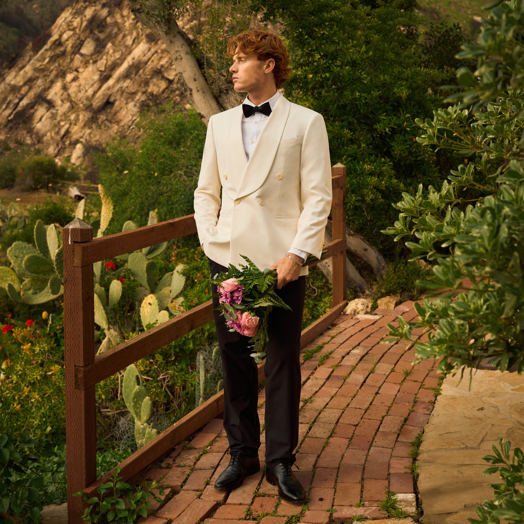 Bespoke custom Dinner Blazer los angeles model Tyler in Cream