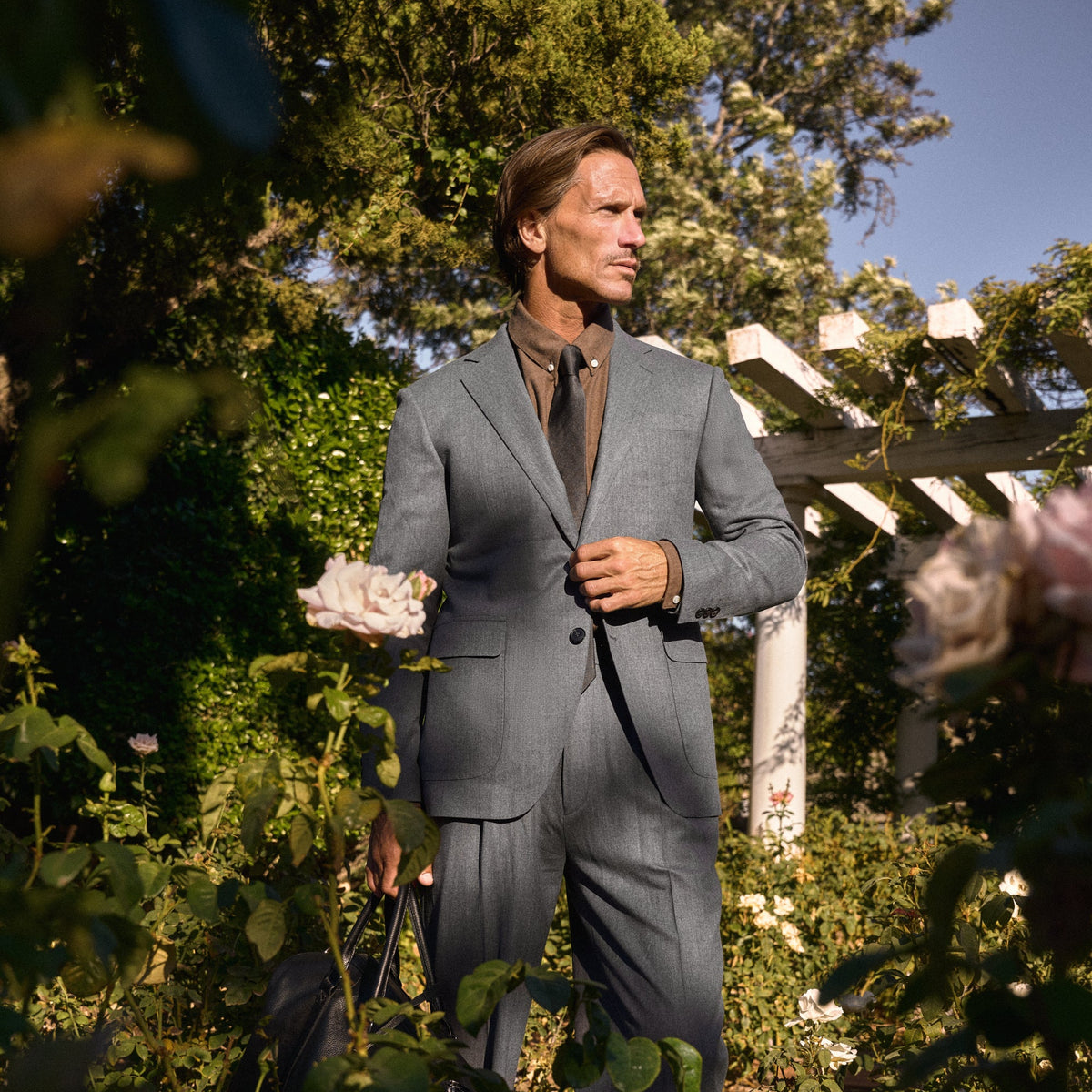 wool blazer model tyler in granite