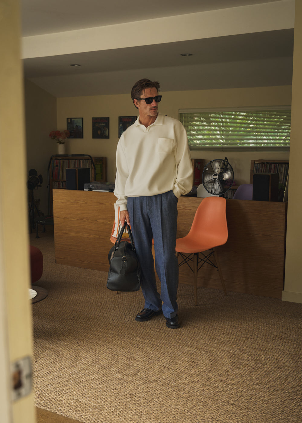 Man dressed for evening in a Sene linen shirt