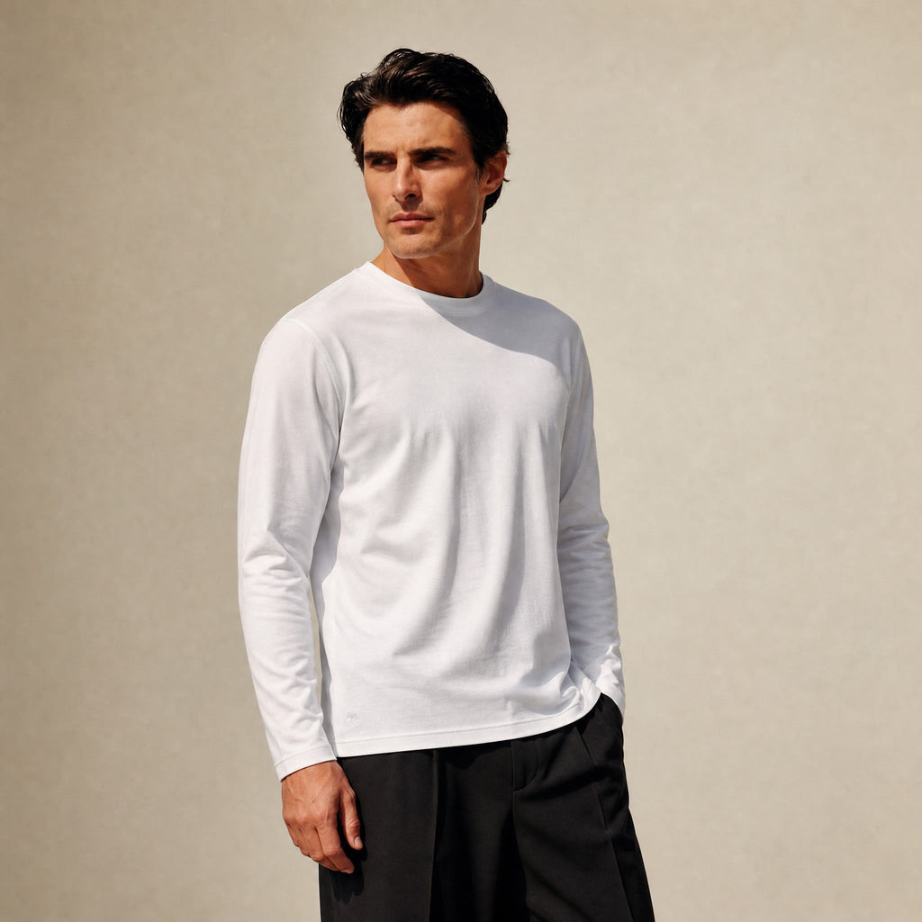 Pima Reserve Long Sleeve T-Shirt model Matteo in White