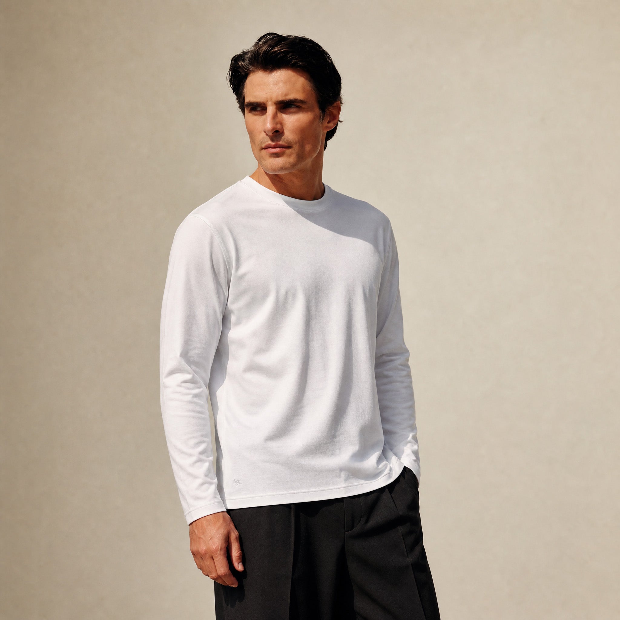 Pima Reserve Long Sleeve T-Shirt model Matteo in White