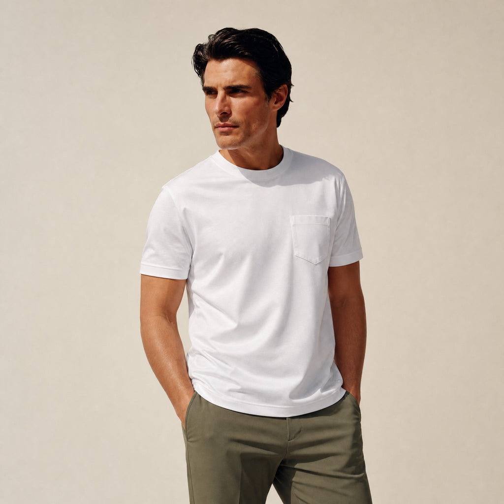 Pima Reserve Crew Pocket T-Shirt model Matteo in White