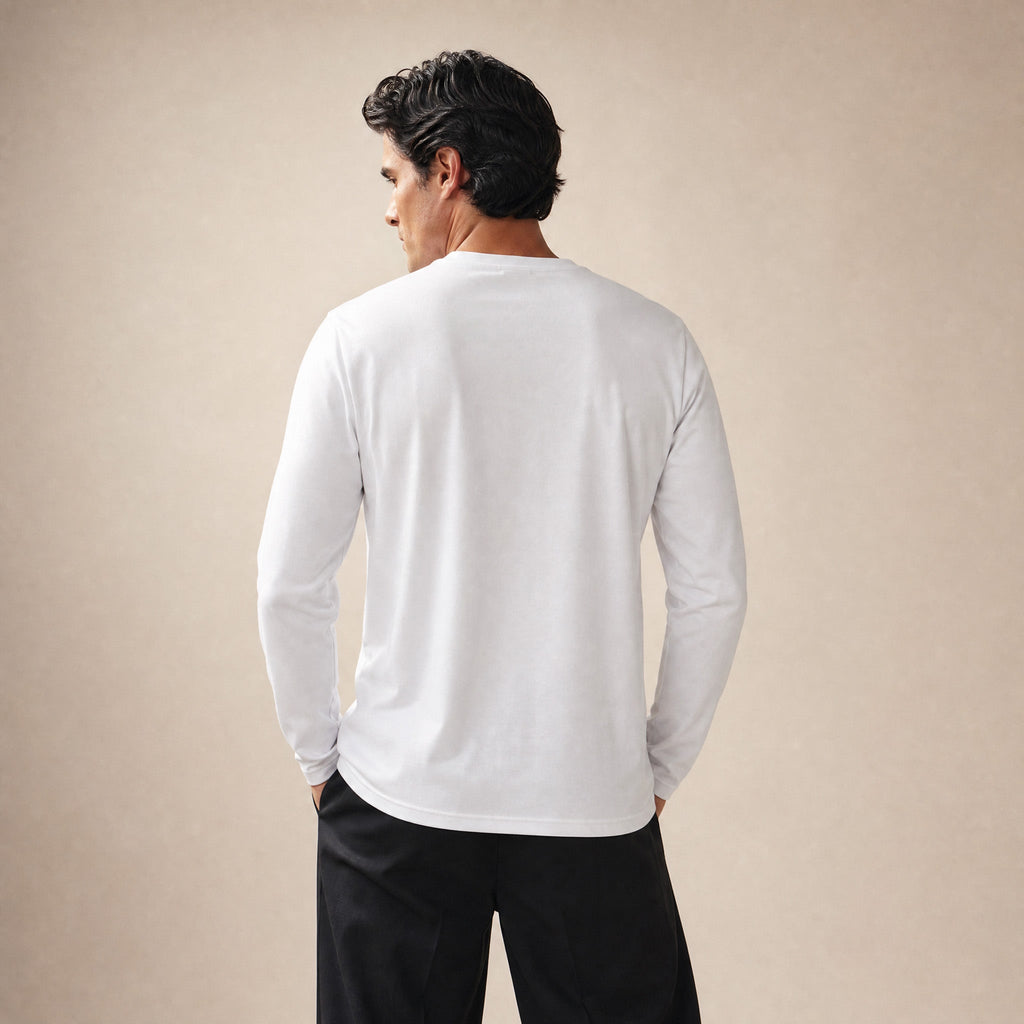 Pima Reserve Long Sleeve T-Shirt model Matteo in White