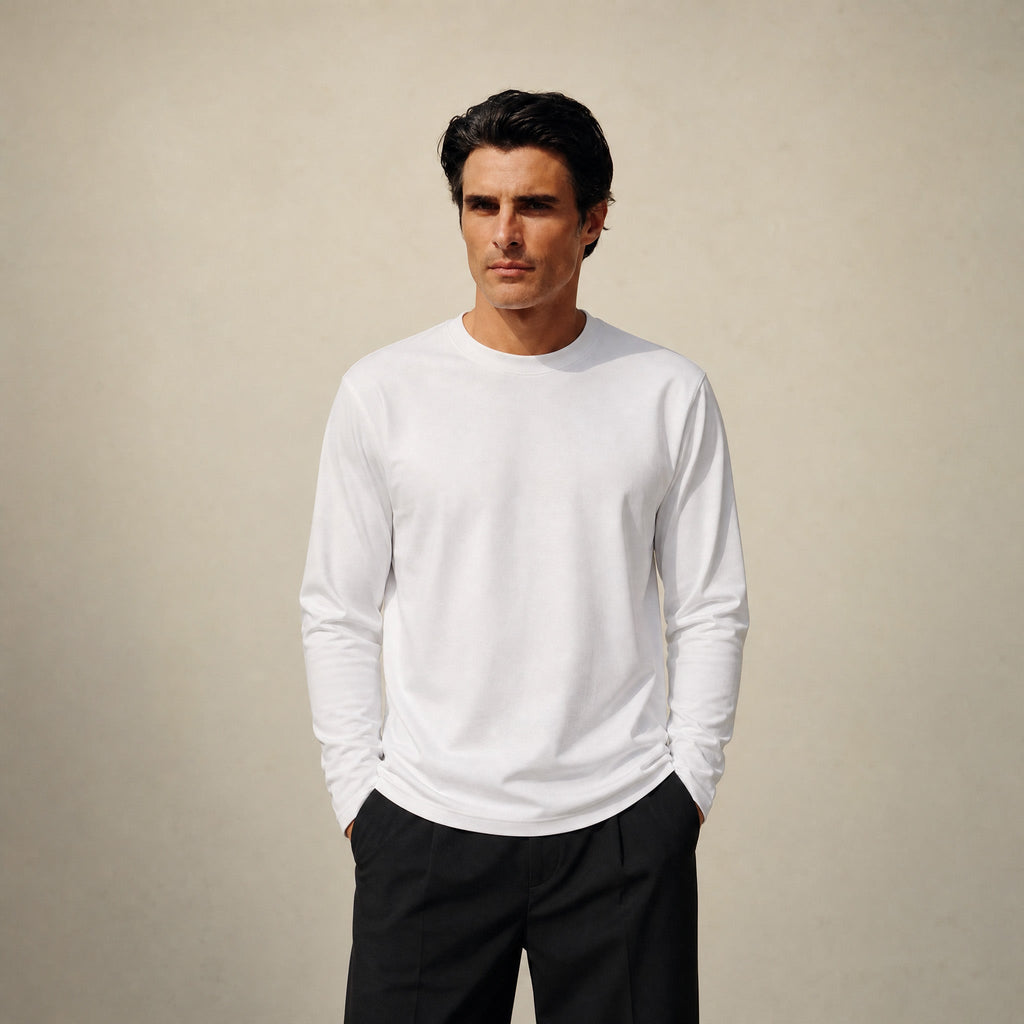 Pima Reserve Long Sleeve T-Shirt model Matteo in White