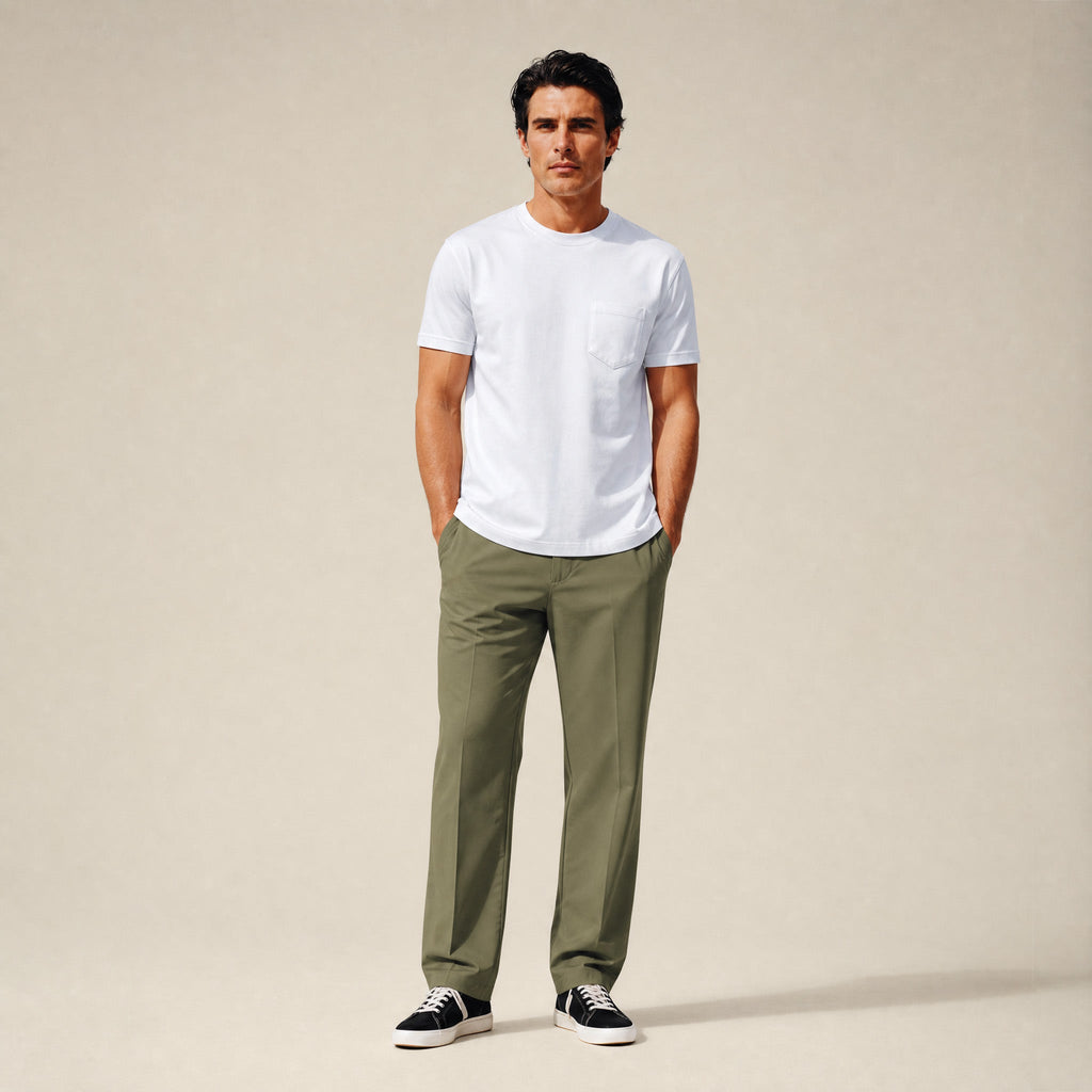 Pima Reserve Crew Pocket T-Shirt model Matteo in White