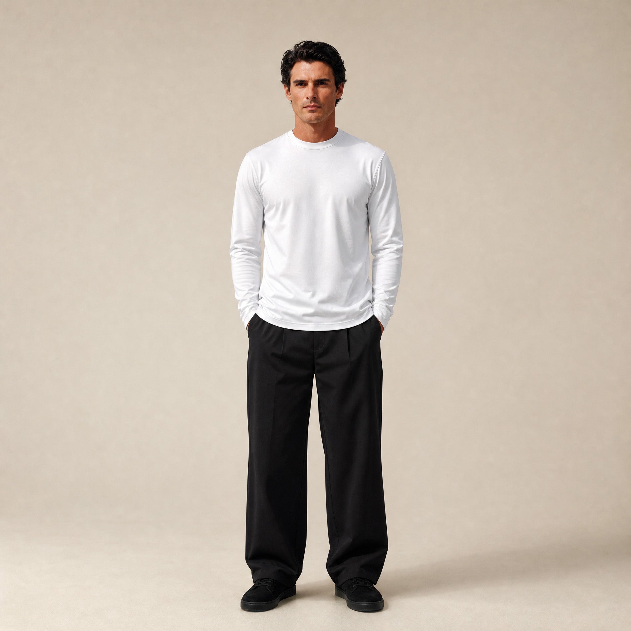 Pima Reserve Long Sleeve T-Shirt model Matteo in White