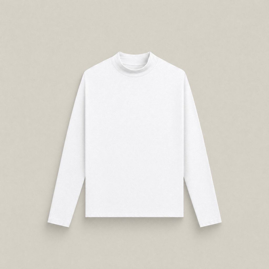 White long-sleeve shirt flatlay against a beige background model Kive in white