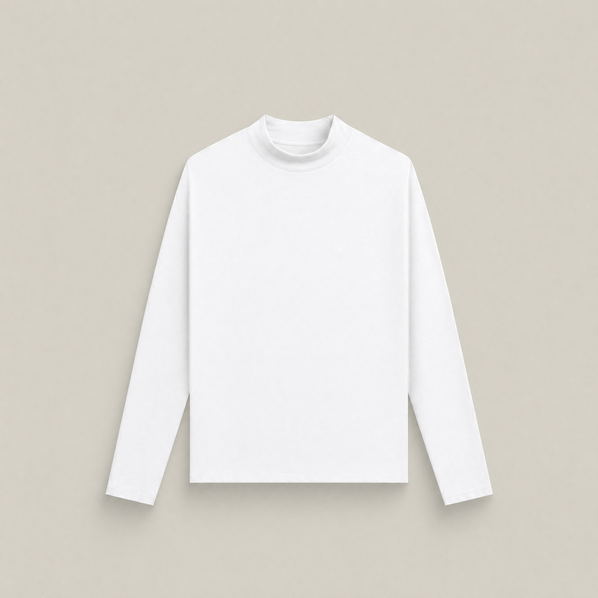 White long-sleeve shirt flatlay against a beige background model Kive in white