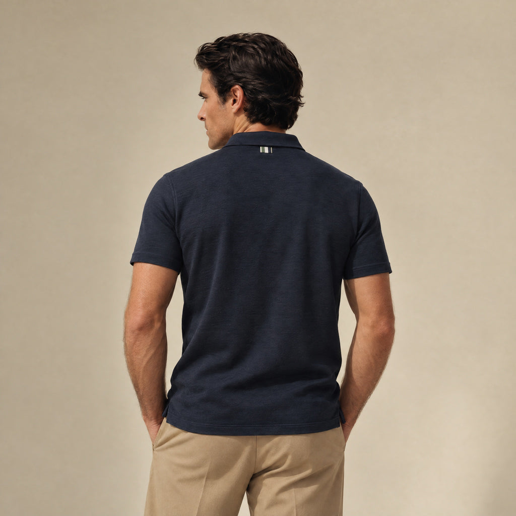 Merino Wool Polo model Matteo in Dark Navy