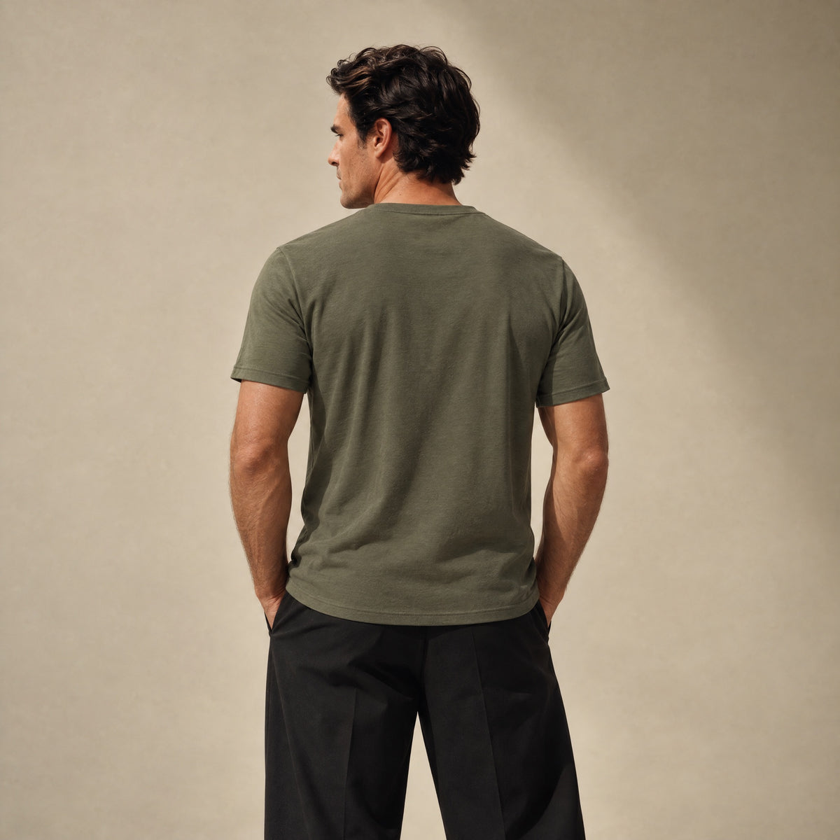 Mulberry Emblem Crew T-Shirt model Matteo in Olive