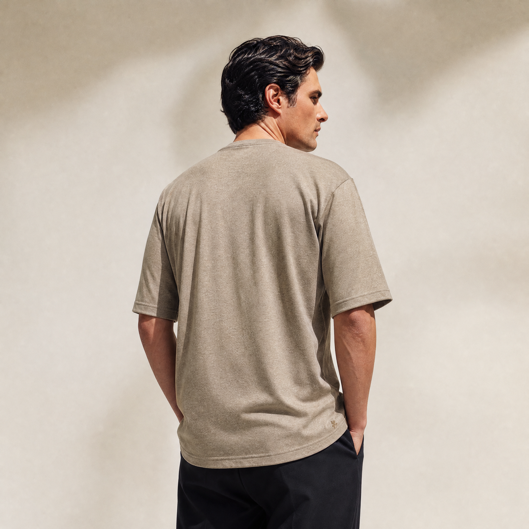 Merino Wool Oversized T-Shirt model Matteo in Dune