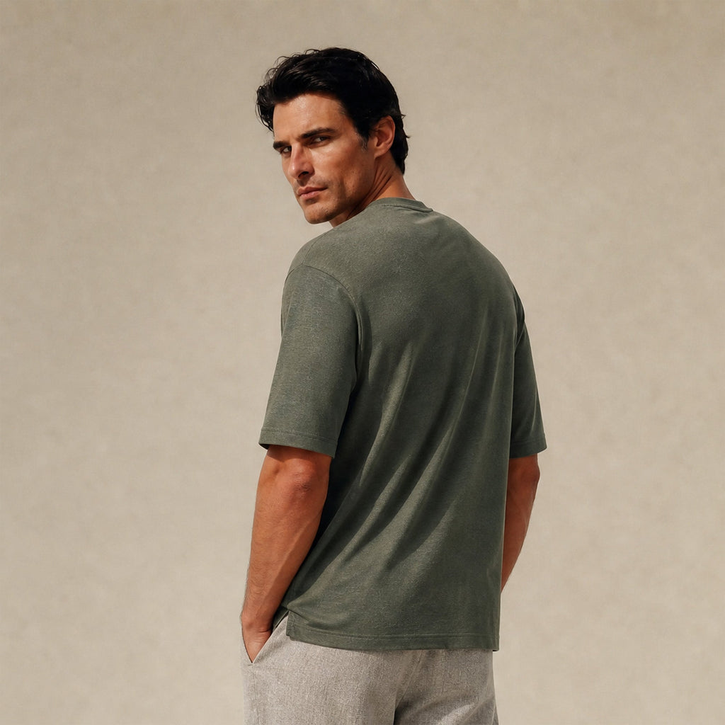 Merino Wool Oversized T-Shirt model Matteo in Flint