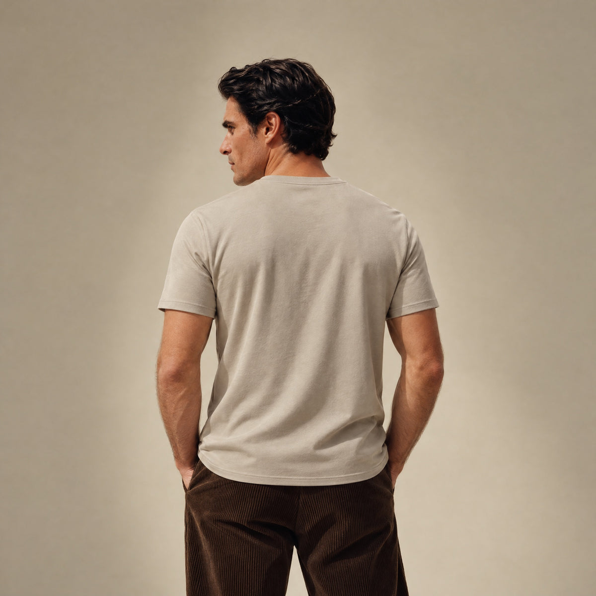 Mulberry Emblem Crew T-Shirt model Matteo in Beige
