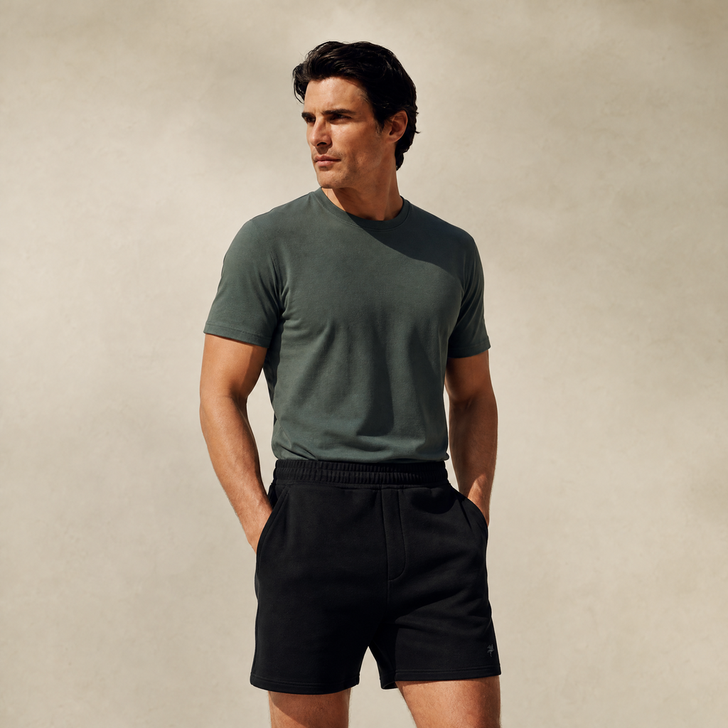 Terry Fleece Shorts model Matteo in Black