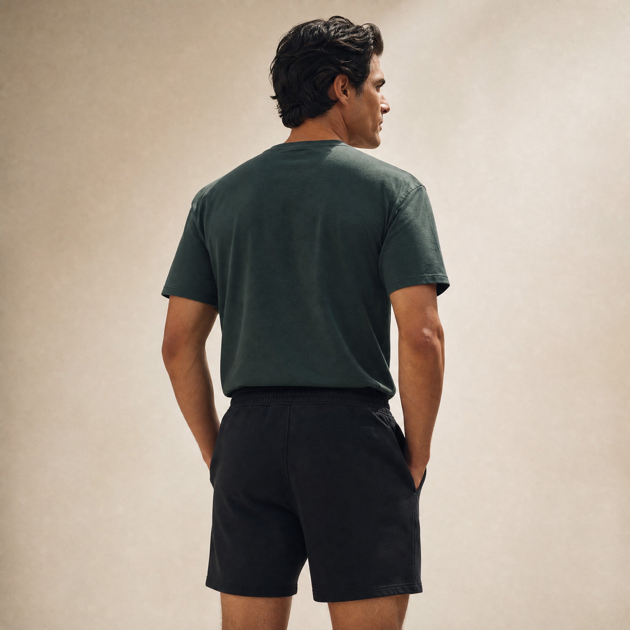 Terry Fleece Shorts model Matteo in Black