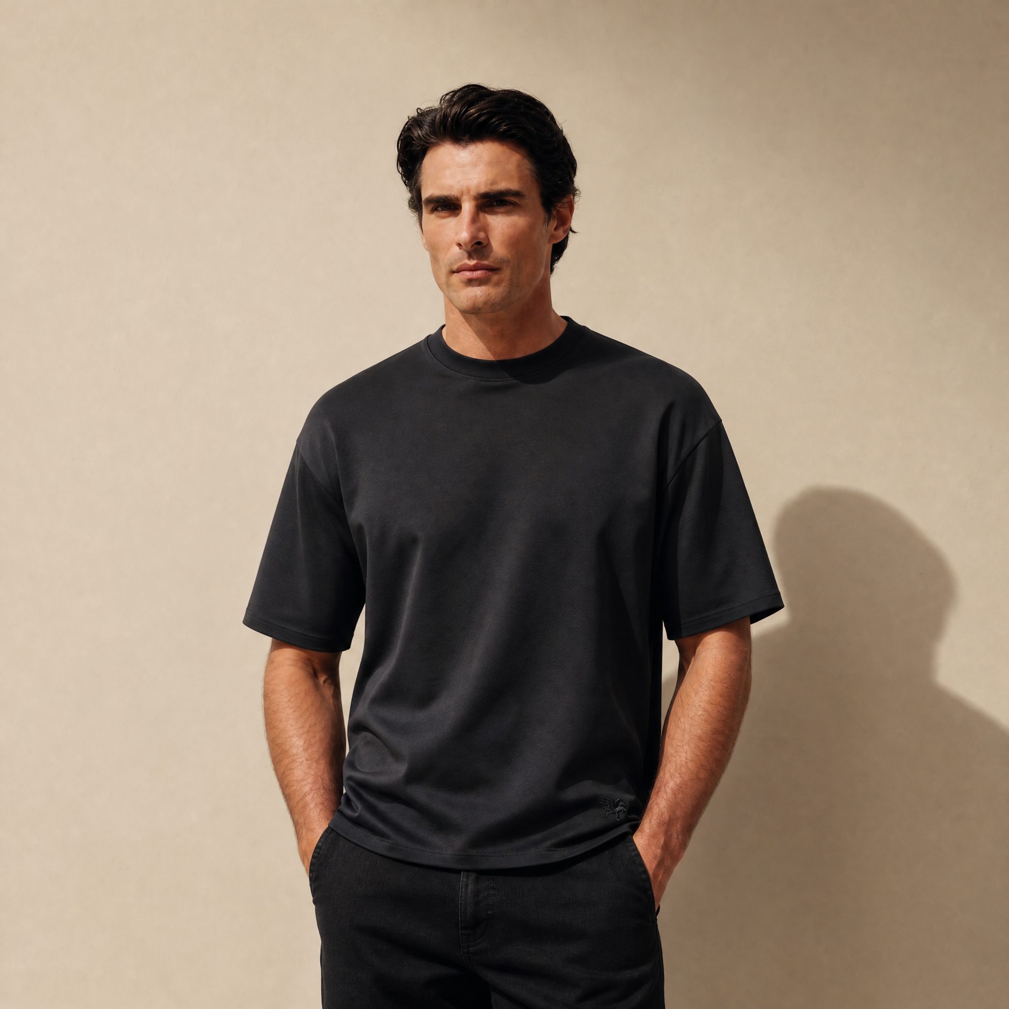 Pima Reserve Oversized T-Shirt model Matteo in Black