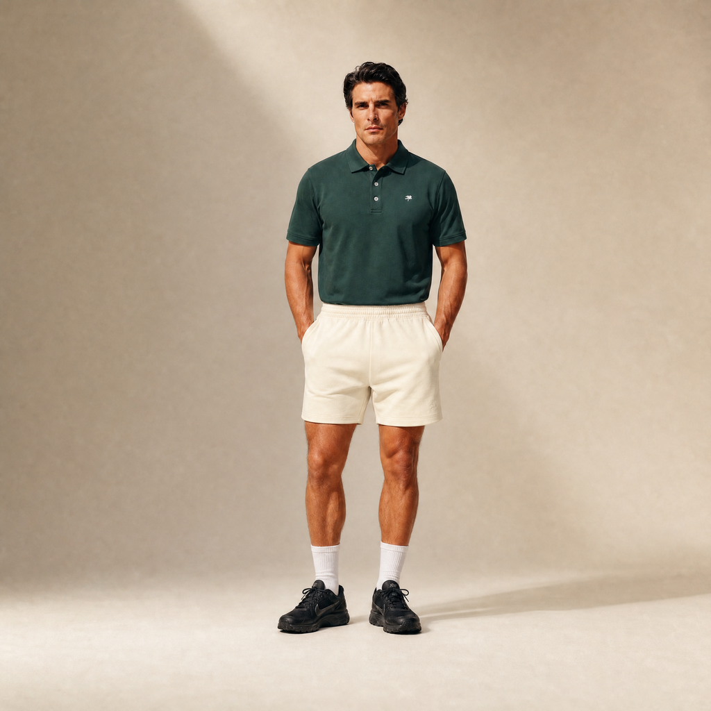 Terry Fleece Shorts model Matteo in Bone