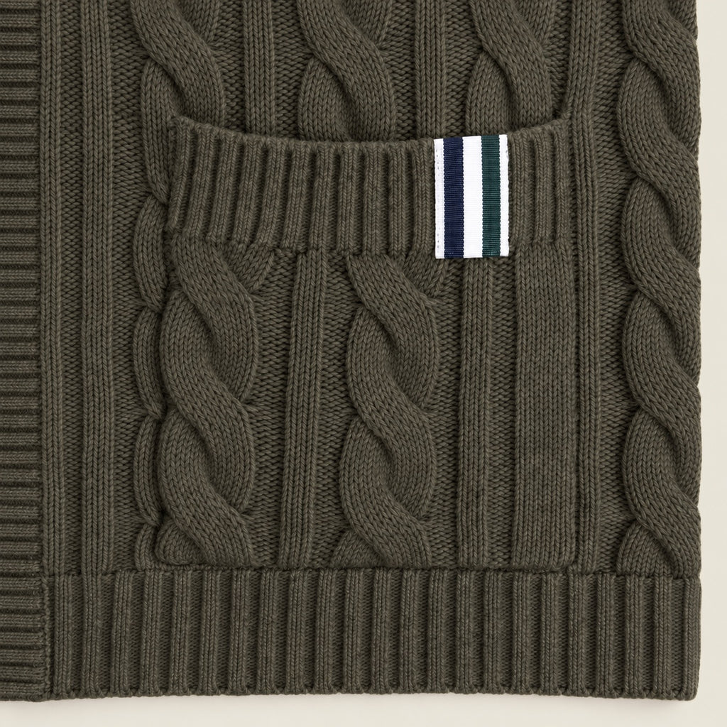 Cable Knit Wool Cardigan model Matteo in Olive